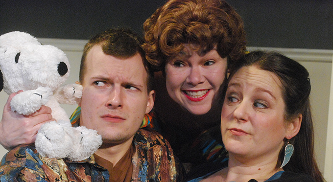 Mike Writtenberry, Britt Kline and Abby Dorn in Christopher Durang's comedy Beyond Therapy.