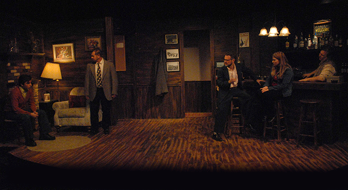 Rex Hughes, Todd Taylor, Ryan Heitkamp, Madison Garvin Lee, and Mike Ream in Connor McPherson's The Weir.
